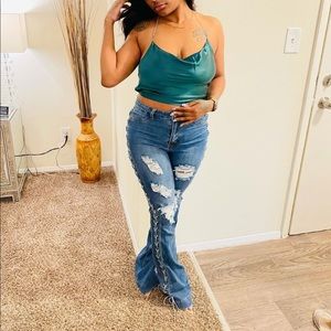 Satin shirred back halter top